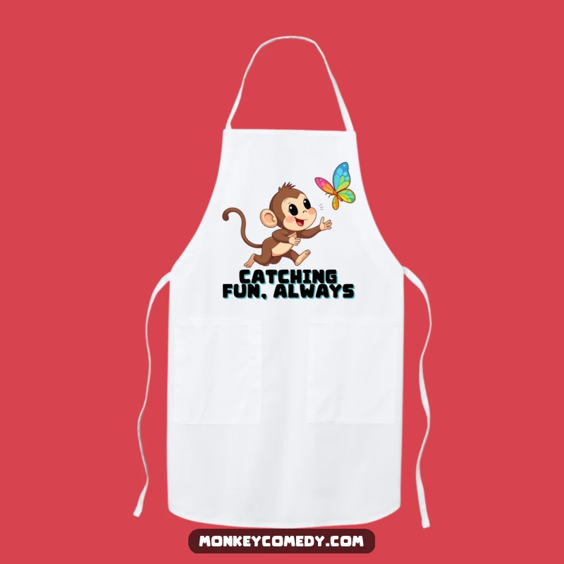 Funny Monkey Chasing Butterfly Apron: Cook Up Fun with This Hilarious Kitchen Gear!