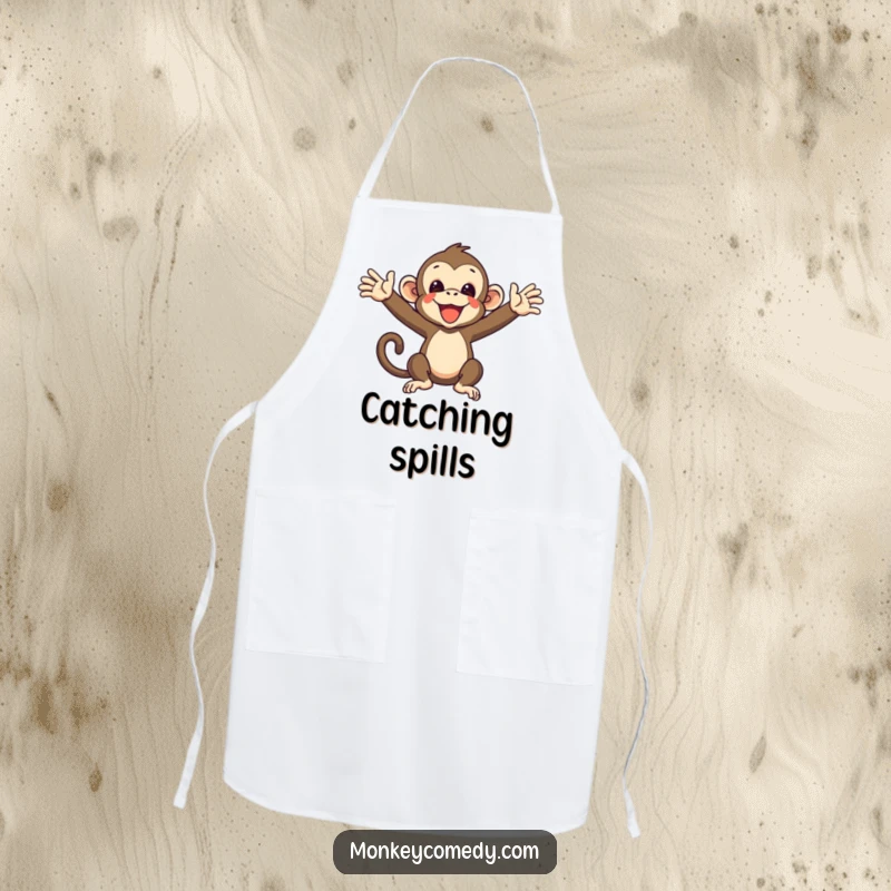 Funny Monkey Apron: a primate with arms outstretched, ready to catch ingredients, for a chef's humorous attire.