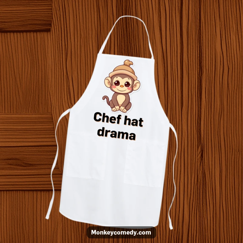 Funny Kawaii Monkey Apron: A cute monkey wears a crooked hat, bringing adorable quirkiness and humor to the kitchen.