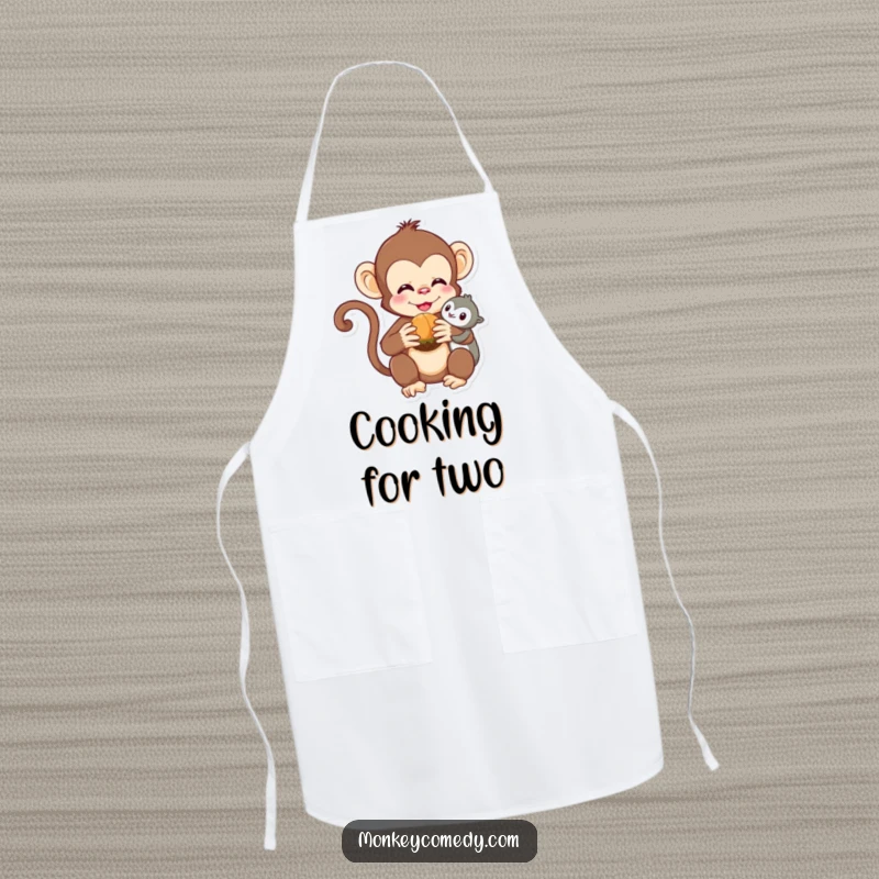 Funny Kawaii Monkey Apron: A cute monkey shares a nut, bringing adorable functionality and humor to the kitchen.