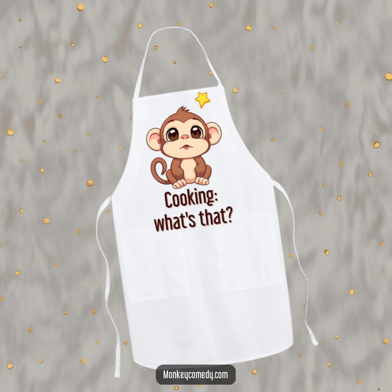 Funny Monkey Falling Star Apron: Humorous apron with a surprised monkey watching a falling star, perfect for starry-eyed chefs.