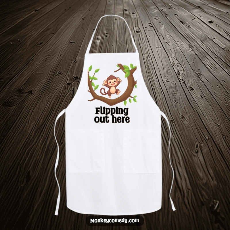 Funny Kawaii Monkey Apron: A cute monkey leaps joyfully, adding adorable energy and humor to kitchen tasks.