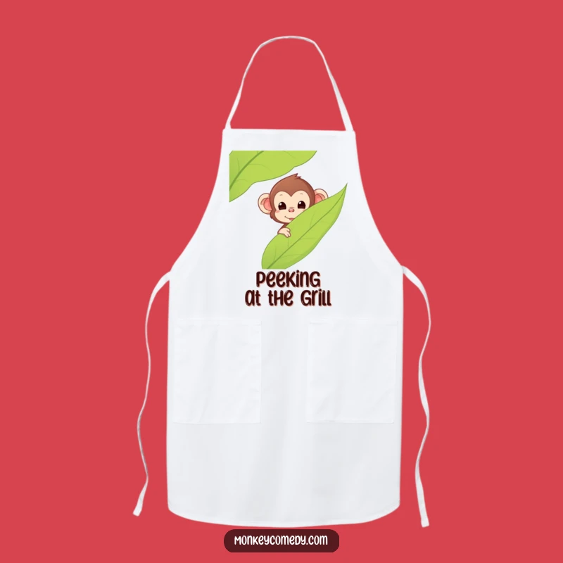 Funny Kawaii Monkey Apron - Peek Surprise Kitchen Fun, Quirky Humorous Gift