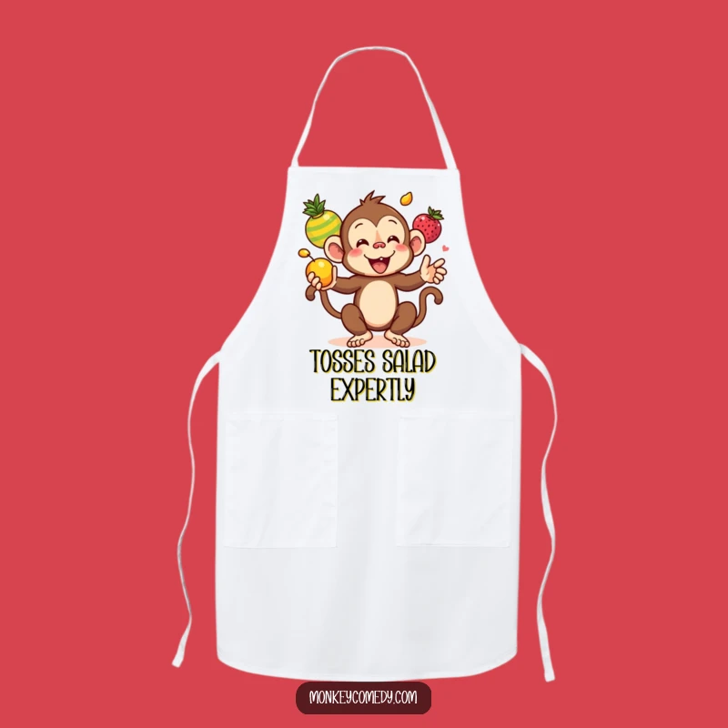 Funny Kawaii Monkey Juggling Fruits Apron - Hilarious Kitchen Gadget for Chefs