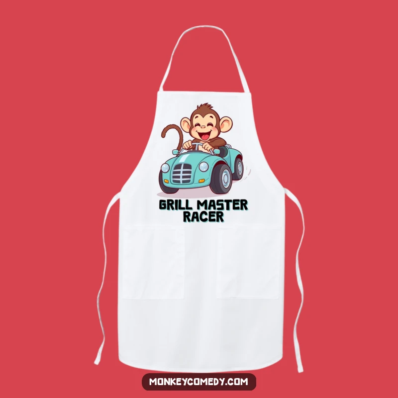 Funny Monkey Toy Car Race Apron: Cook with Speed, Fun Chef Gift!