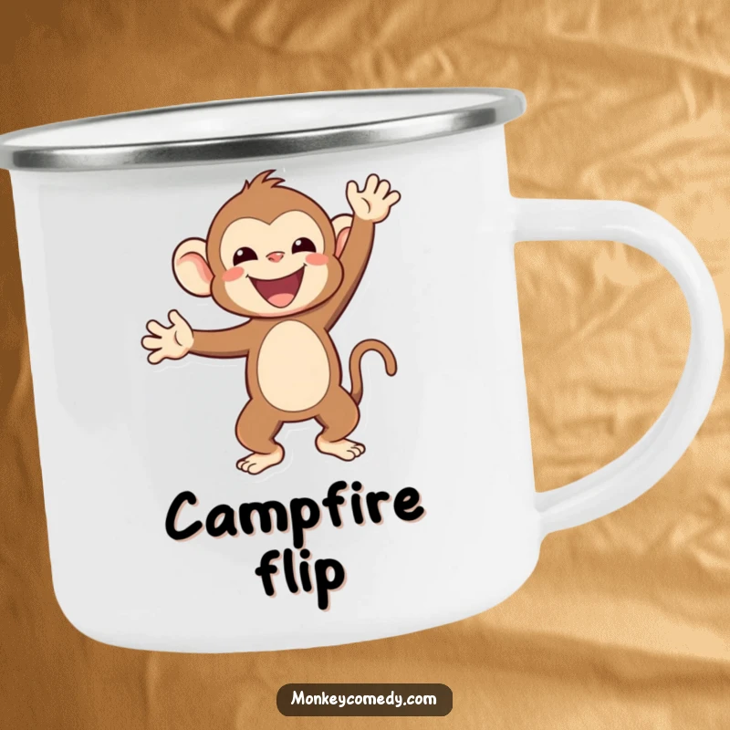 Funny Kawaii monkey doing a handstand on a durable camping mug, for active people.