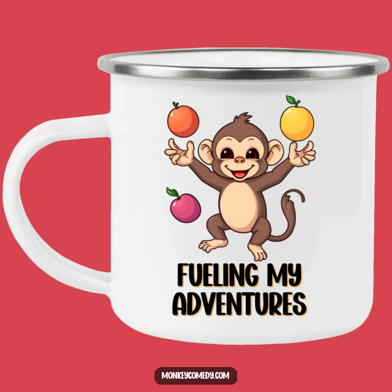 Funny Monkey Juggling Fruits Camping Mug: Adventure Fuel for Your Skillful Spirit