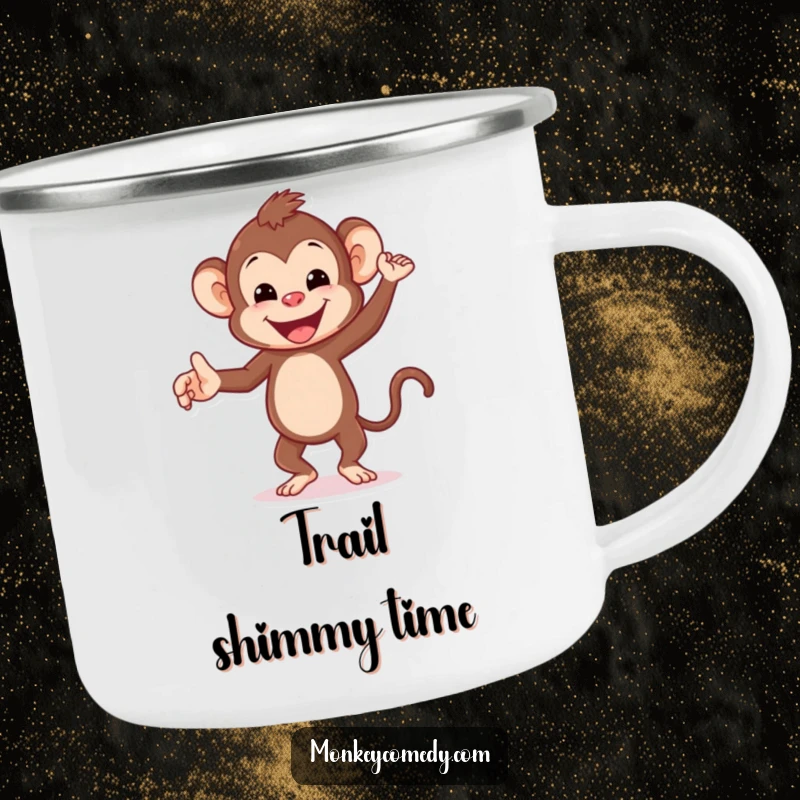 Funny Dancing Monkey Camping Mug: A cheerful monkey dances with abandon, ready for any adventure, making this durable mug a humorous companion.