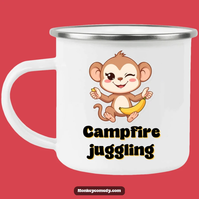 Funny Kawaii Monkey Camping Mug - Juggling Banana Enamel Cup, Great Funny Outdoor Gift