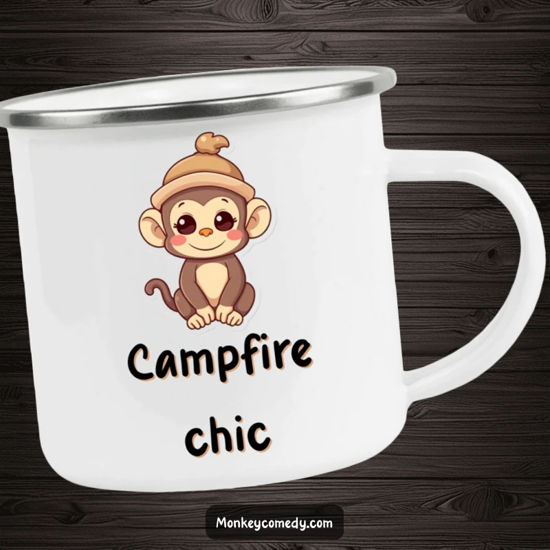 Funny Kawaii Monkey Camping Mug: A cute monkey wears a crooked hat, perfect for quirky outdoor adventures.
