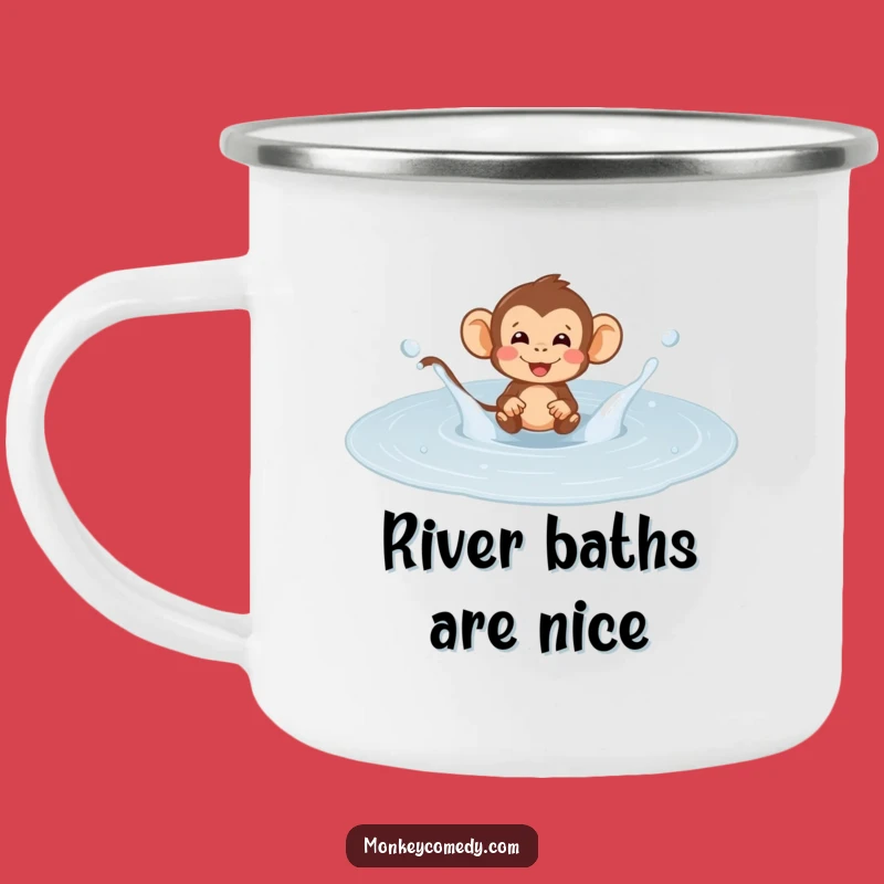 Funny Monkey Puddle Splash Camping Mug: Outdoor Fun, Playful Primate Drinkware!