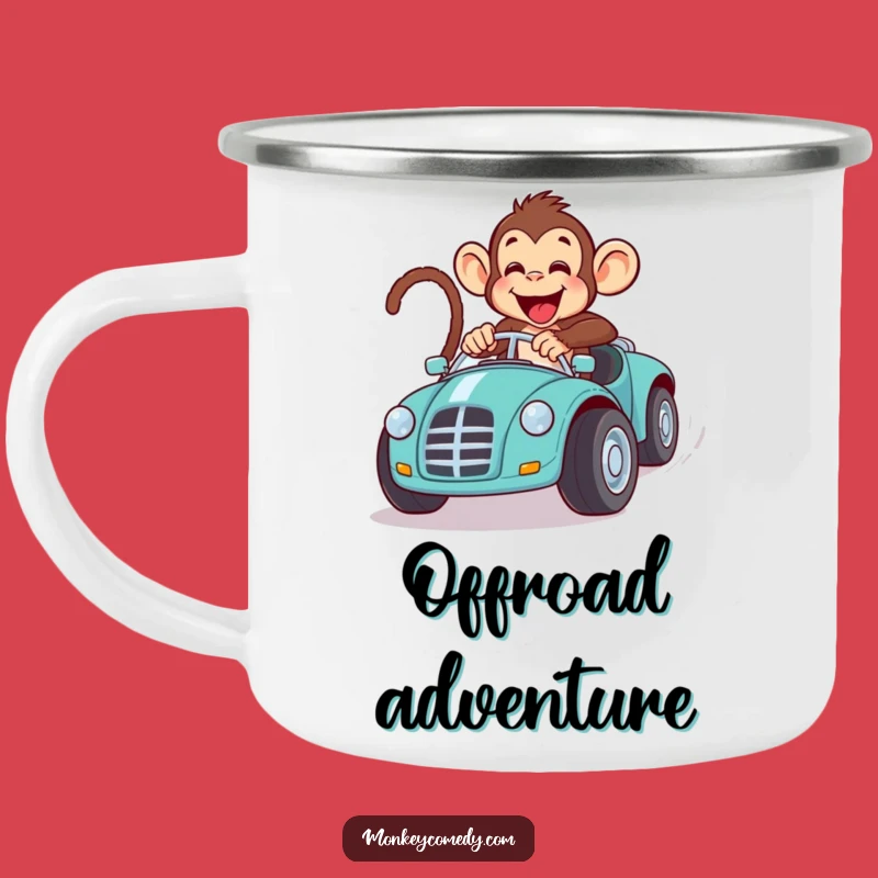 Funny Monkey Toy Car Race Camping Mug: Outdoor Speed, Primate Adventure Drinkware!