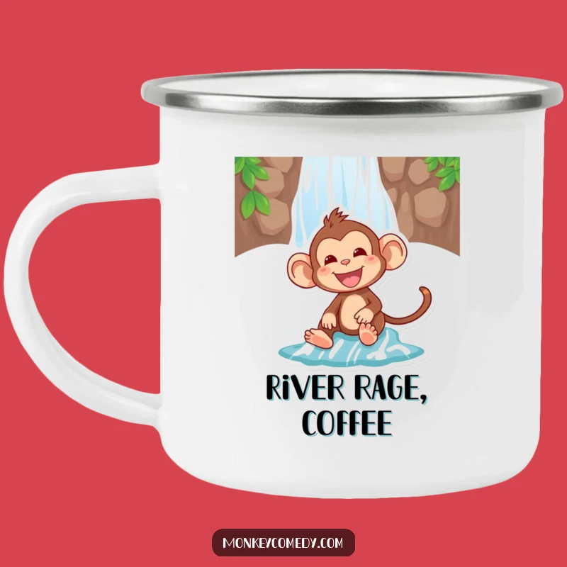 Funny Monkey Waterfall Camping Mug - Adventure Fuel for Outdoor Enthusiasts