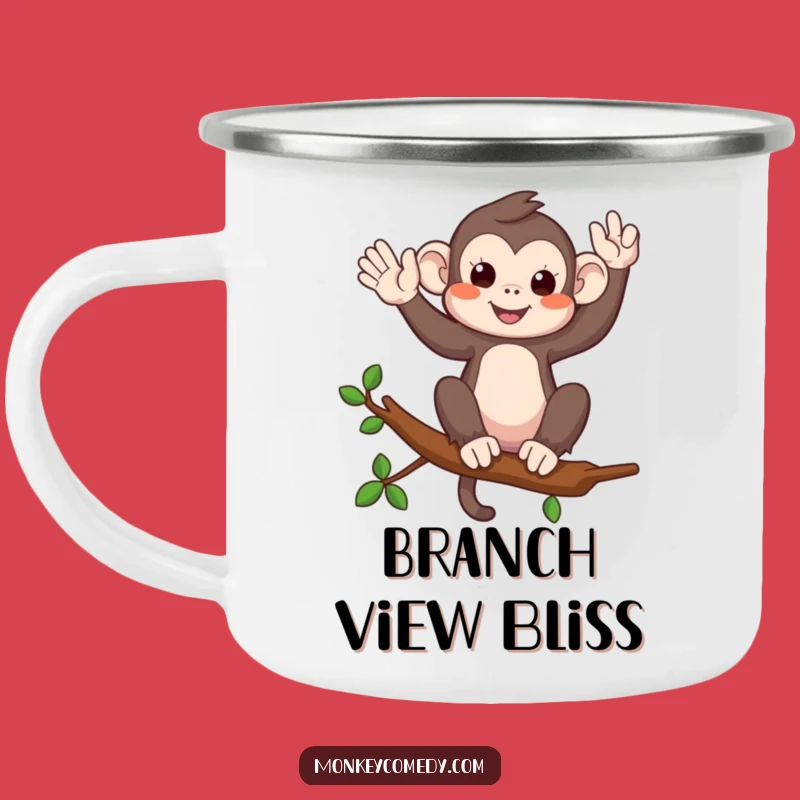 Funny Monkey Waving Camping Mug - Adventure Ready Primate Gear