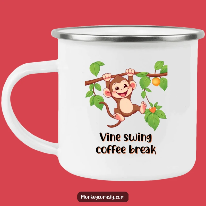 Funny Swinging Monkey Camping Mug - Grinning Jungle Enamel Mug, Outdoor Gift