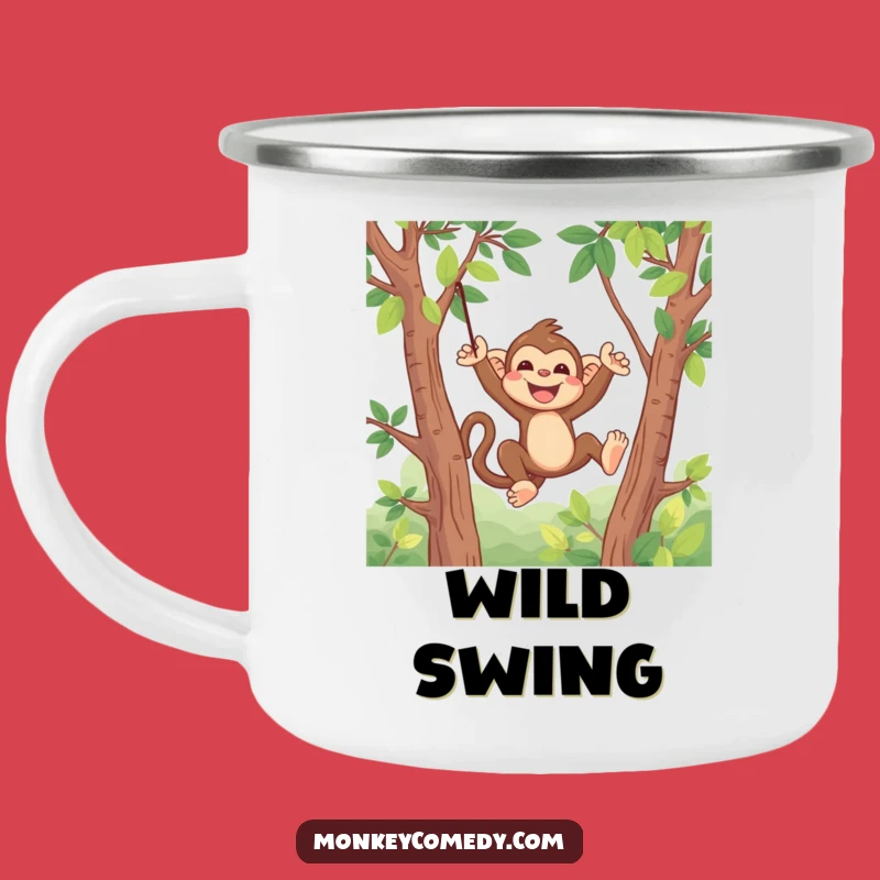 Funny Kawaii Monkey Camping Mug - Durable Swinging Monkey Enamel Cup, Great Funny Outdoor Gift