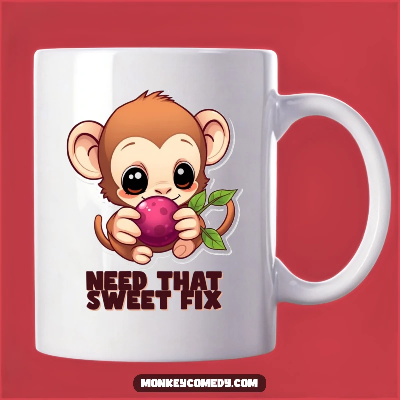Eager Kawaii Monkey Berry Mug - Wide-Eyed Wonder, Perfect Treat!