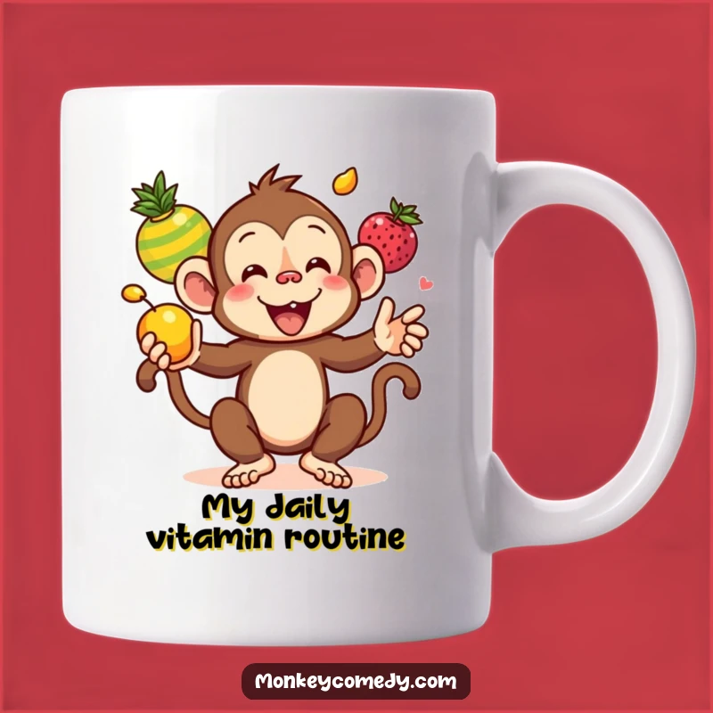 Funny Kawaii Monkey Juggling Fruits Mug - The Perfect Hilarious Gift for Fruit Lovers