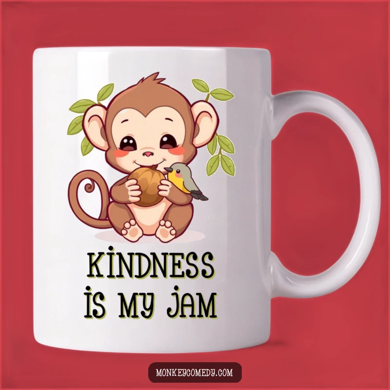 Funny Monkey & Bird Nut Sharing Mug: Adorable Animal Friendship for Coffee Lovers