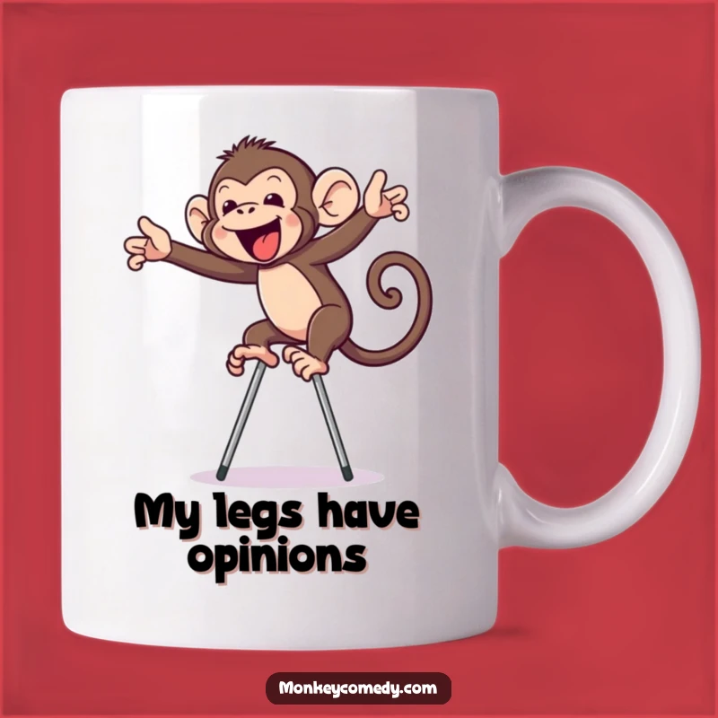 Funny Monkey on Stilts Mug: Hilarious Primate Balancing Act, Perfect Gift!