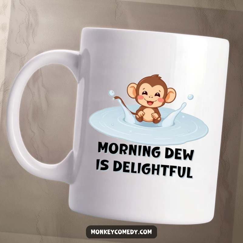 Funny monkey playfully splashing in a giant puddle, with water droplets flying, capturing pure joyous abandon, a fun mug.