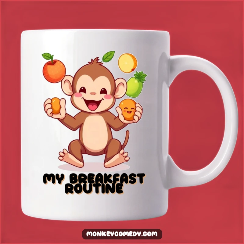 Funny Monkey Juggling Fruits Mug - Hilarious Animal Gift for a Cheerful Friend