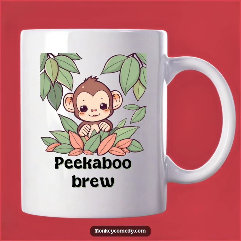 Funny Kawaii Monkey Leaf Mug: Peek-a-Boo Humor Funny Gift