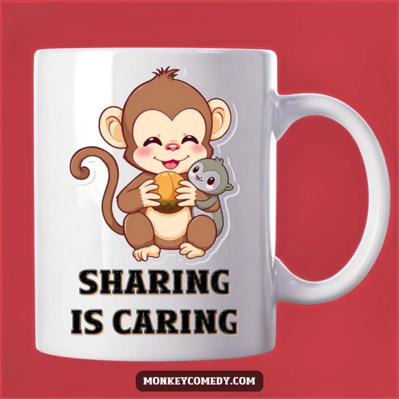 Funny Kawaii Monkey Sharing Nut Mug - Adorable Friendship Gift for Him or Her!