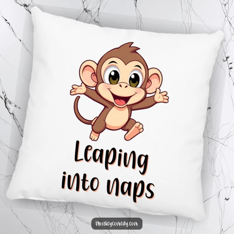 Funny Kawaii Monkey Leaping Pillow: An excited monkey leaps forward, offering soft comfort and a burst of playful energy.