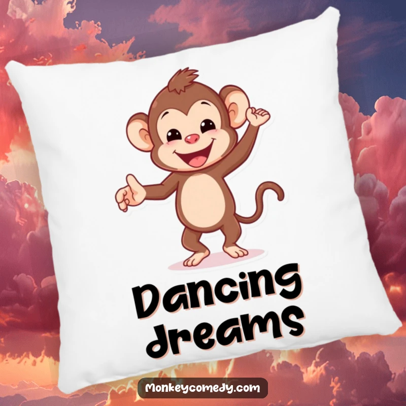 Funny Dancing Monkey Pillow: A delightful monkey dances with glee, adding a touch of whimsical fun and comfort to this plush pillow.