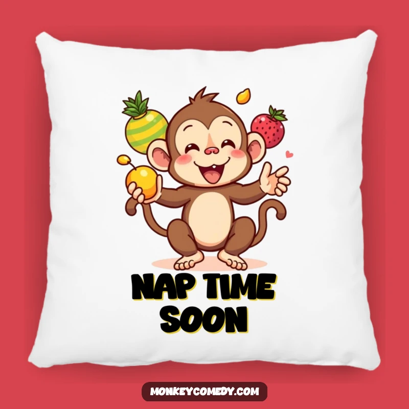 Funny Kawaii Monkey Juggling Fruits Pillow - Comfy & Hilarious Decorative Accent