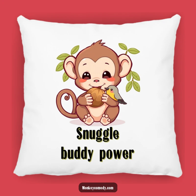 Funny Monkey & Bird Pillow: Soft Cushion with Adorable Animal Friendship Design