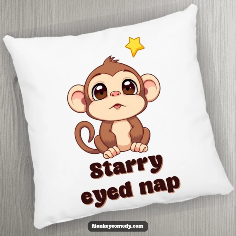 Funny Monkey Falling Star Pillow: Soft pillow showcasing a surprised monkey watching a falling star, adding comfort and a touch of magic.