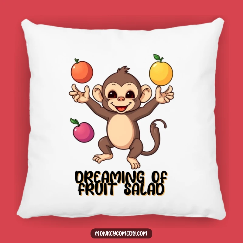 Funny Monkey Juggling Fruits Pillow: Comfy Catch for Your Playful, Skillful Nook