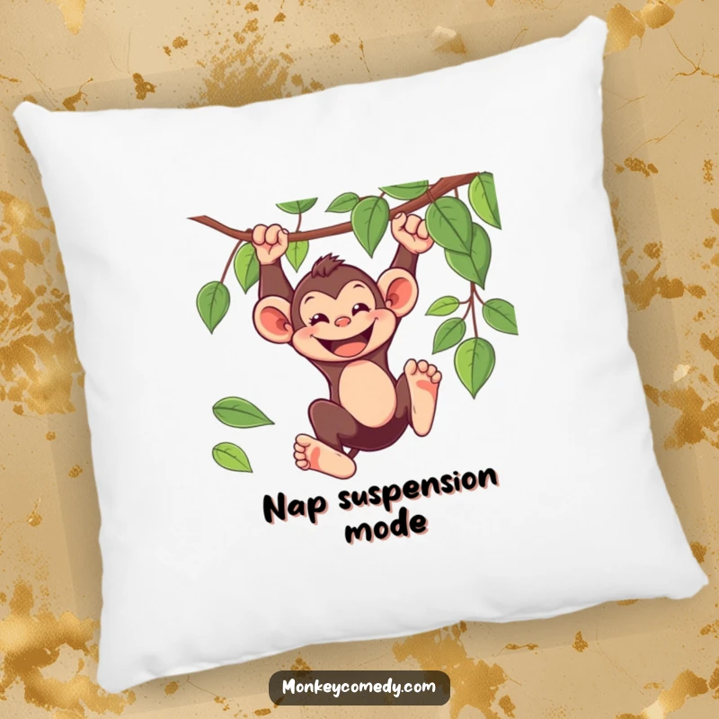 Funny Pillow: A playful monkey swings from a vine with a joyful grin, bringing comfort and humor.