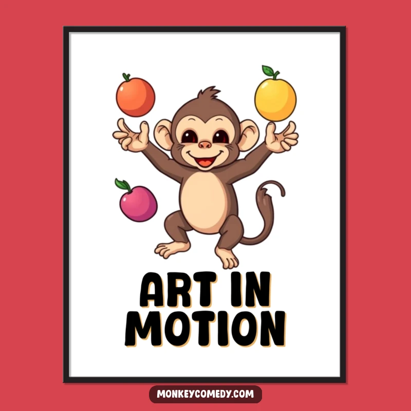 Funny Monkey Juggling Fruits Digital Art Print: Instant Skillful Decor for a Lively Space