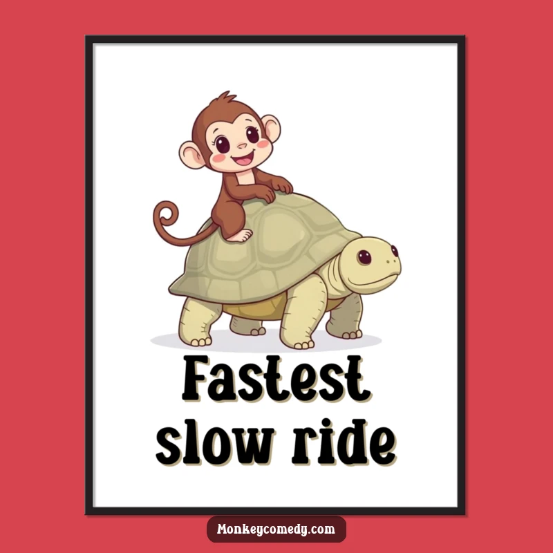 Funny Monkey Tortoise Digital Art: Instant Joyful Primate Journey Decor