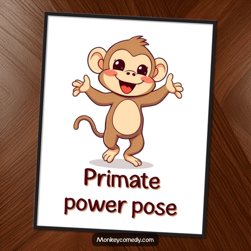 Funny Kawaii Monkey Digital Art Print: A high-resolution image of a cute monkey performing an energetic silly dance, ready to be printed.