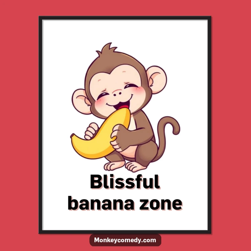 Funny Monkey Banana Bliss Digital Print: Hilarious Primate's Joyful Munch Art