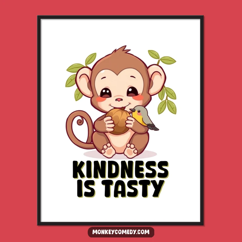 Funny Monkey & Bird Digital Print: Adorable Animal Friendship Art for Instant Download