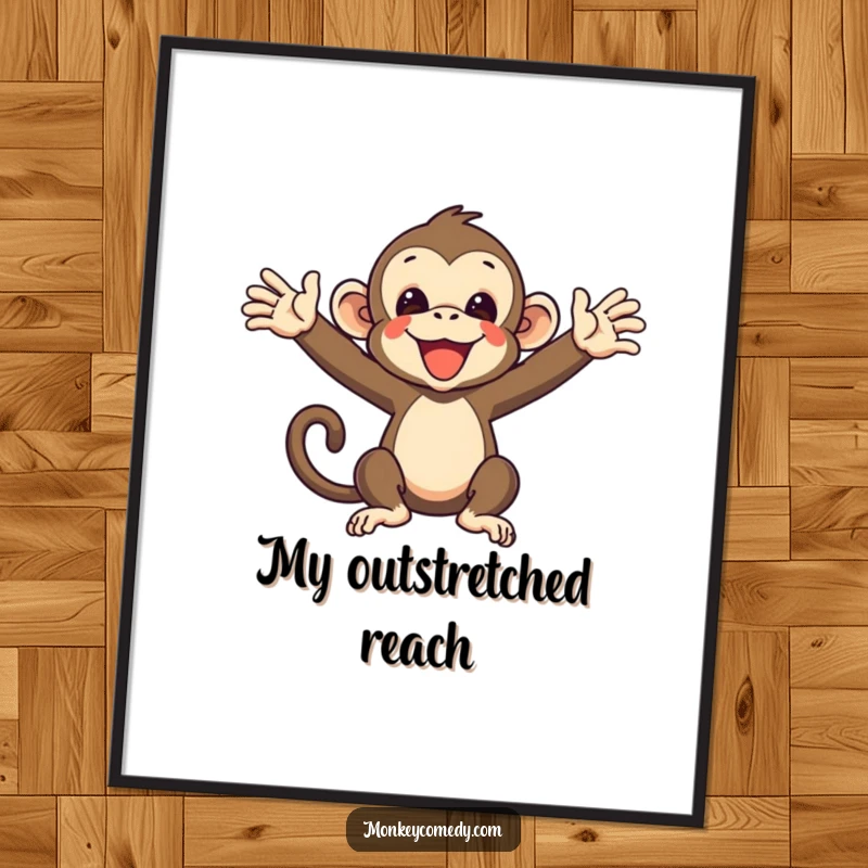 Funny Monkey Digital Art Print: a primate with arms outstretched, ready to catch, conveying joyful anticipation.