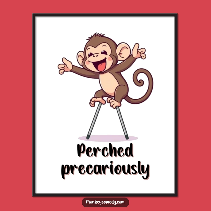 Funny Monkey on Stilts Digital Art: Instant Primate Humor Download, Quirky Decor!