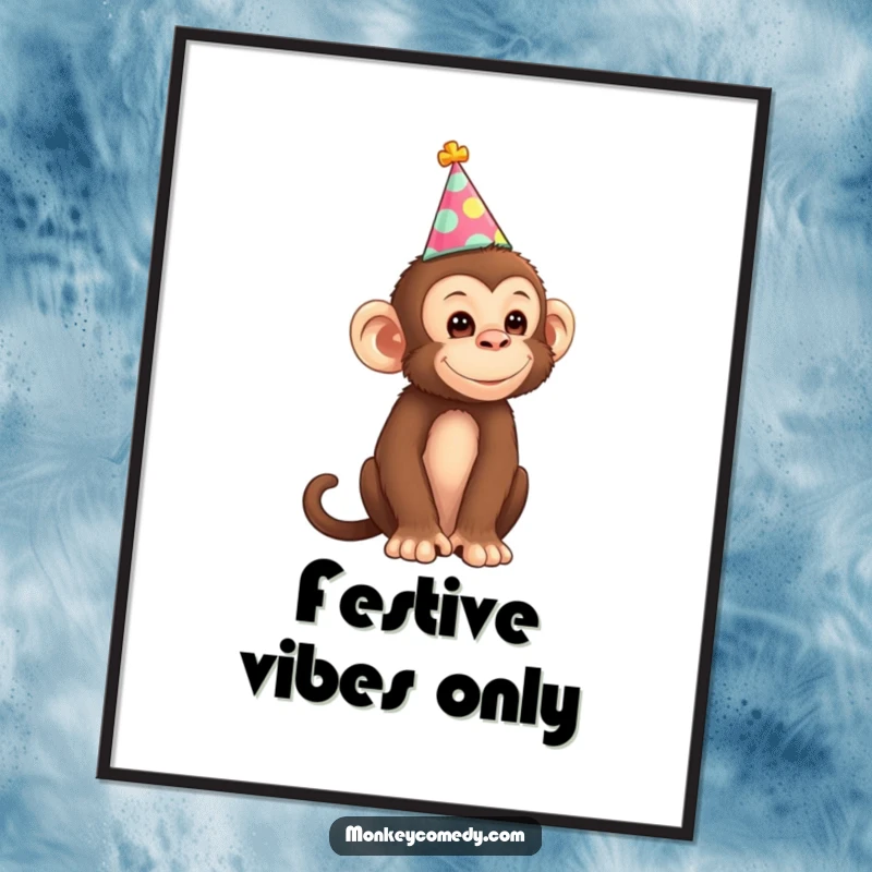 Funny Monkey Digital Art Print of a monkey in a party hat, radiating happiness and ready to bring a smile to any viewer.