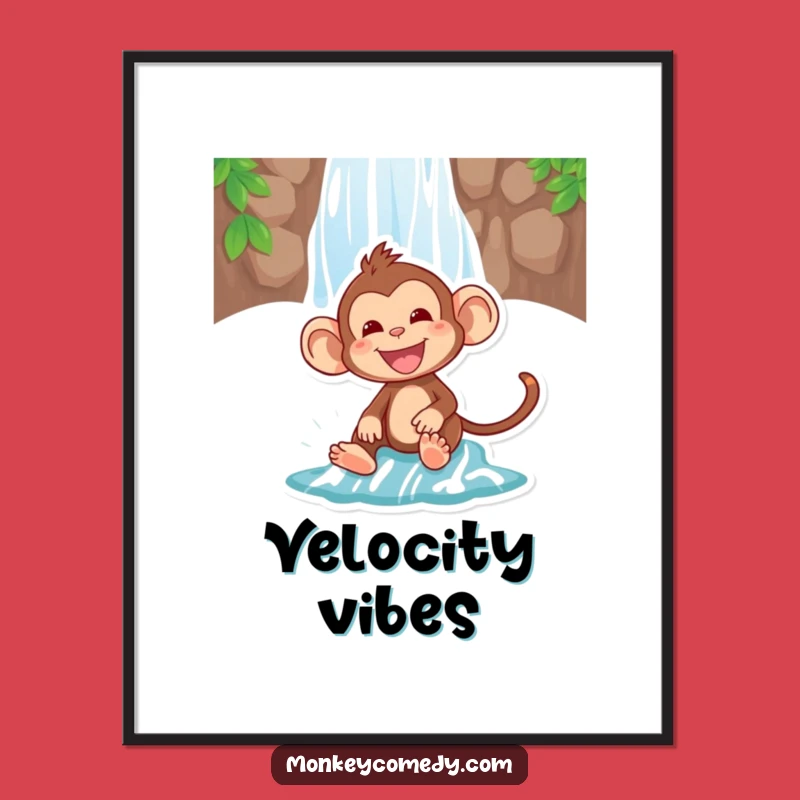 Funny Monkey Waterfall Digital Art - Instant Joyful Adventure for Your Walls