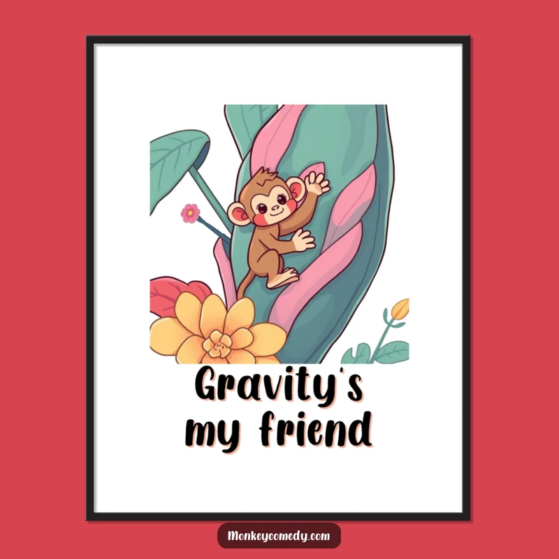 Funny Kawaii Monkey Plant Art Print - Hilarious Digital Decor for Any Room