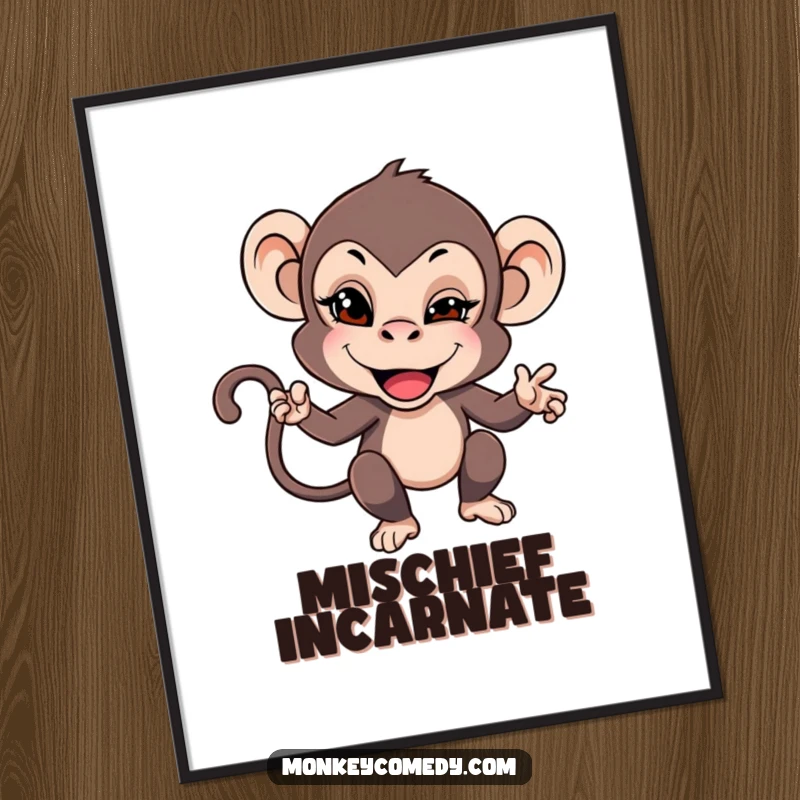Funny digital art print of a monkey giving a mischievous wink, perfect for playfully teasing and characterful wall decor.