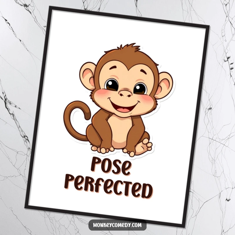 Funny digital art print of a monkey making an exaggerated funny face and a silly pose, perfect for adding a humorous and expressive focal point.