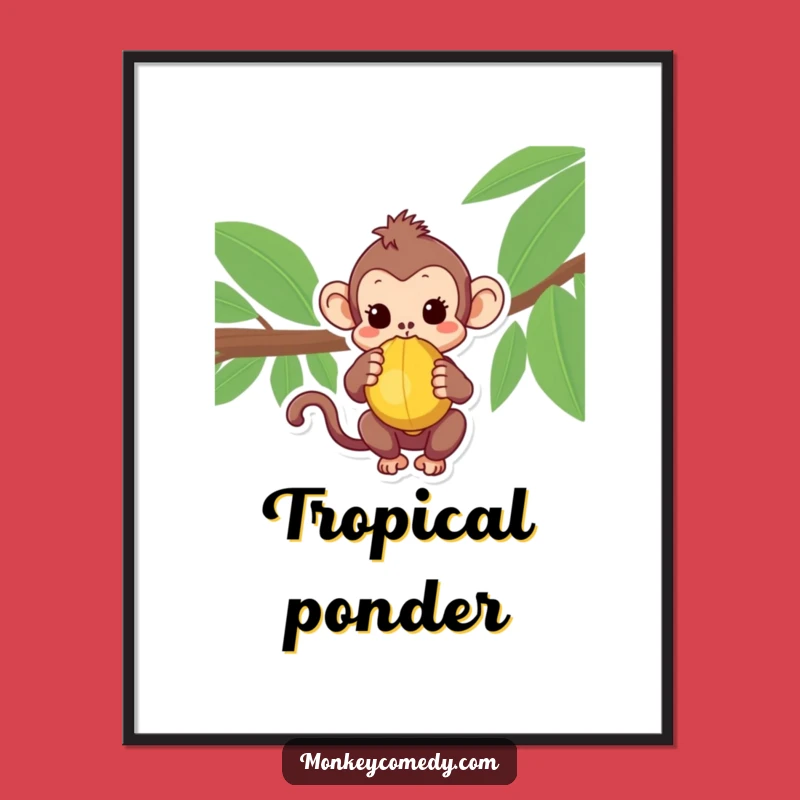 Curious Kawaii Monkey Coconut Digital Art - Instant Jungle Vibes!