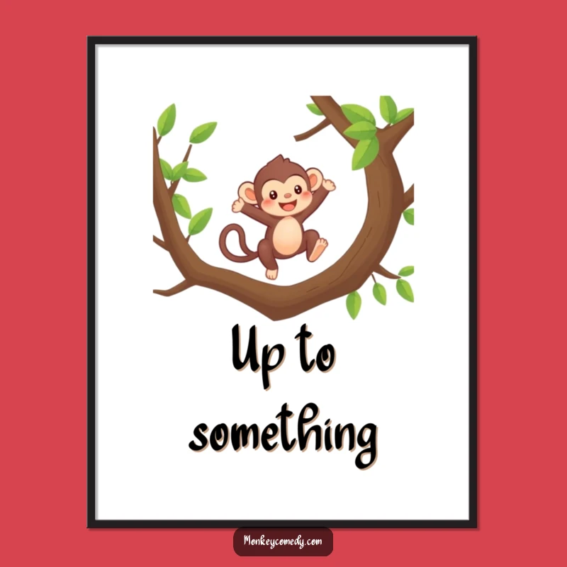 Funny Kawaii Monkey Digital Art Print - Energetic Leaping Art, Adorable Instant Gift!