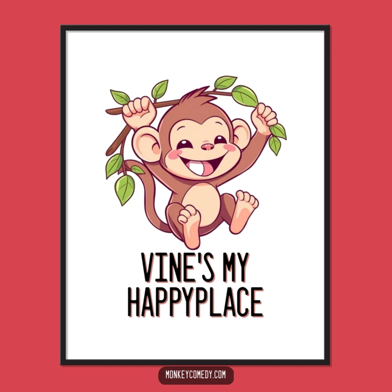 Funny Kawaii Monkey Swinging Digital Art: Instant Jungle Joy For Your Walls